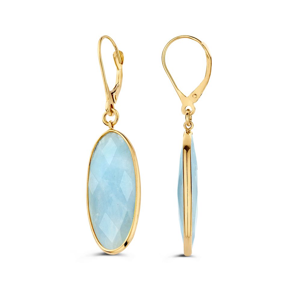 14 krt gouden Oorhaken geelgoud aquamarijn - Afbeelding 2