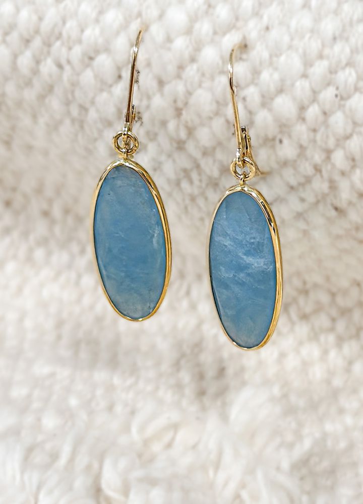 14 krt gouden Oorhaken geelgoud aquamarijn - Afbeelding 4