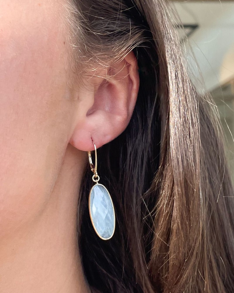 14 krt gouden Oorhaken geelgoud aquamarijn - Afbeelding 5