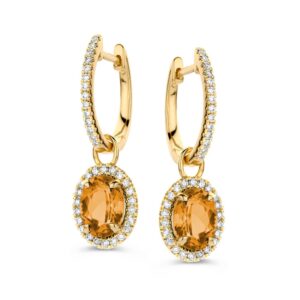 14 krt gouden Oorringen geelgoud citrien + briljant