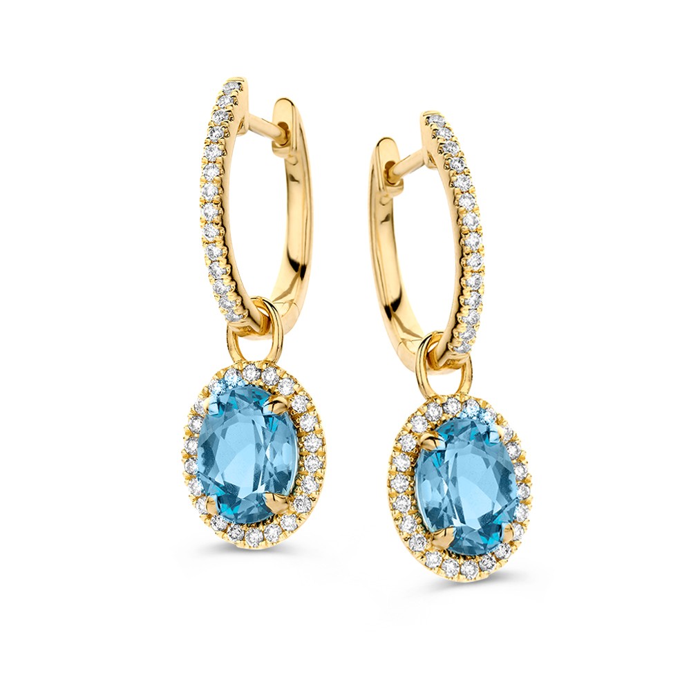 14 krt gouden Oorringen geelgoud london blue topaas + briljant
