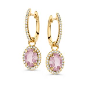 14 krt gouden Oorringen geelgoud morganiet + briljant