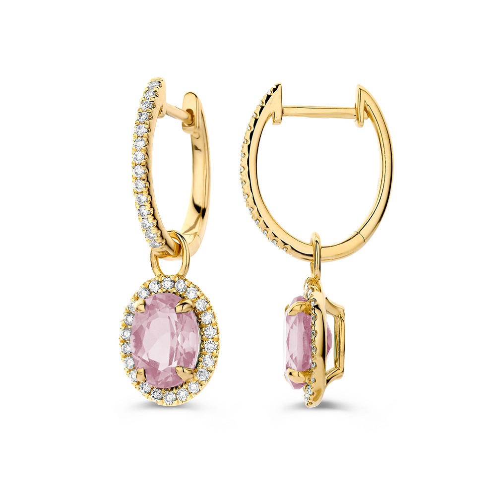 14 krt gouden Oorringen geelgoud morganiet + briljant - Afbeelding 2