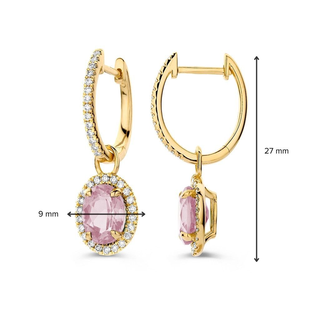 14 krt gouden Oorringen geelgoud morganiet + briljant - Afbeelding 3