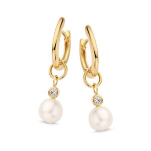 14 krt gouden Oorringen geelgoud parel