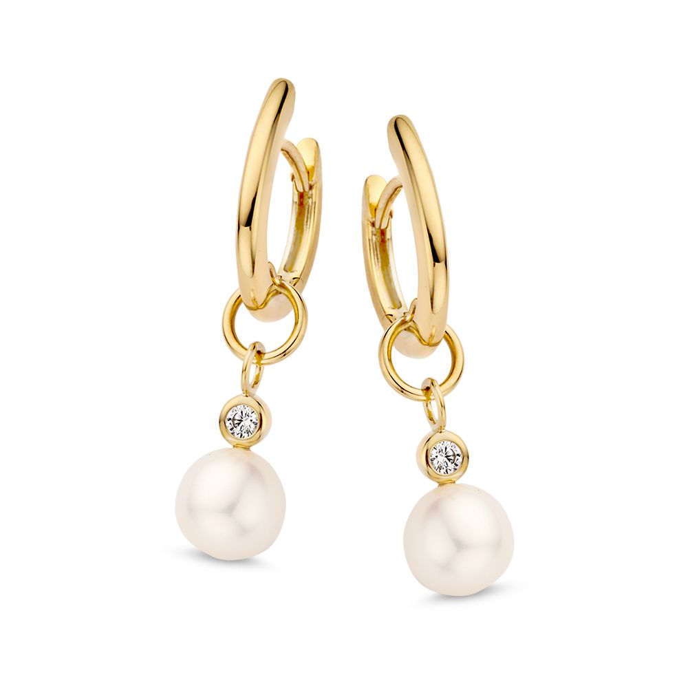 14 krt gouden Oorringen geelgoud parel