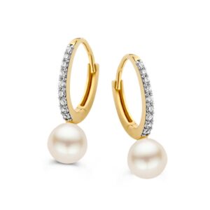 14 krt gouden Oorringen geelgoud parel