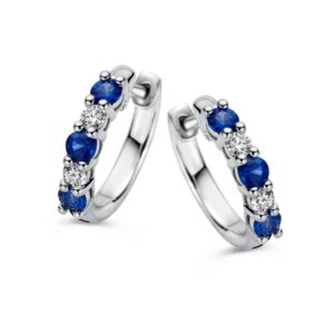 14 krt gouden Oorringen witgoud briljant+saffier