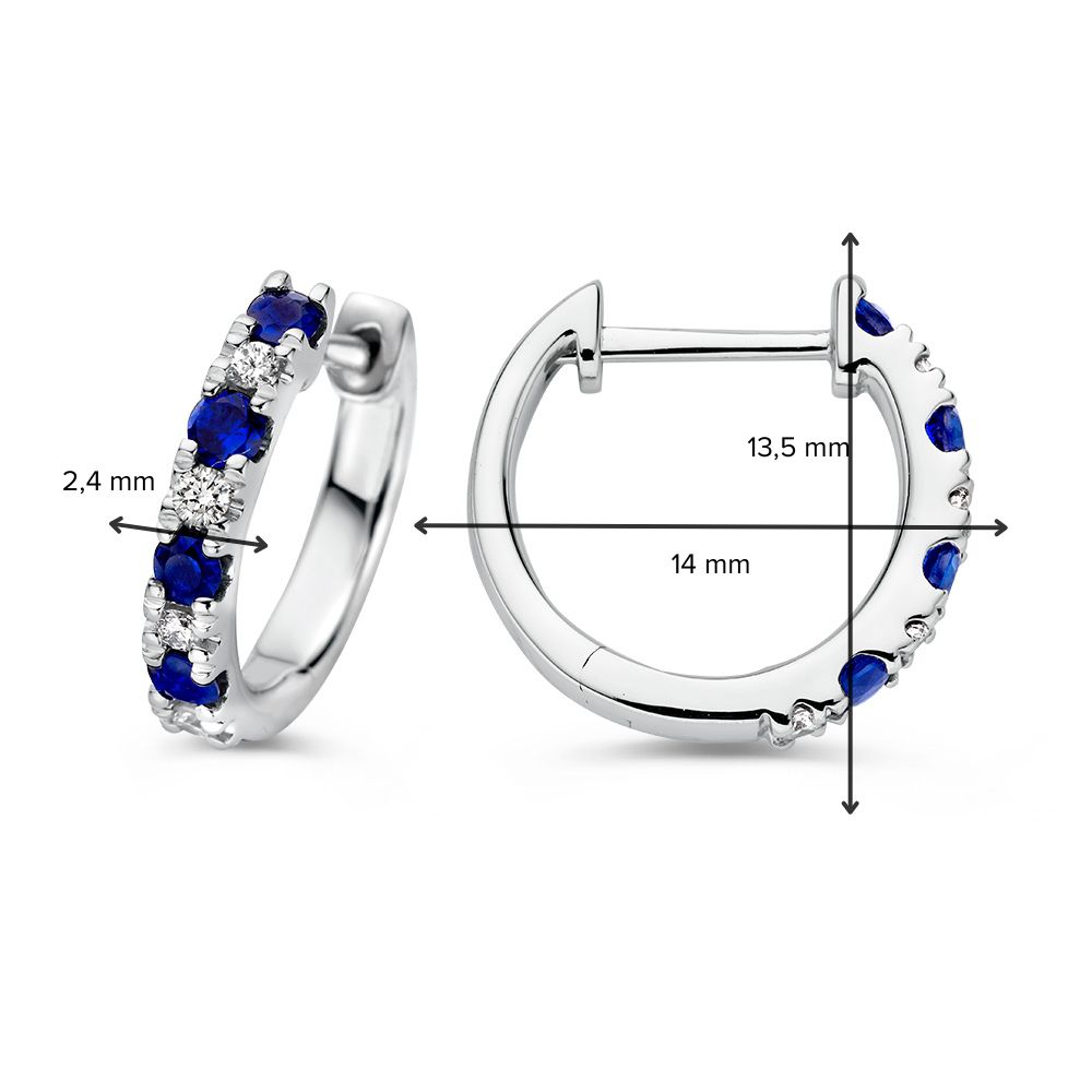 14 krt gouden Oorringen witgoud briljant+saffier - Afbeelding 4