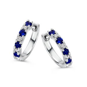 14 krt gouden Oorringen witgoud briljant+saffier