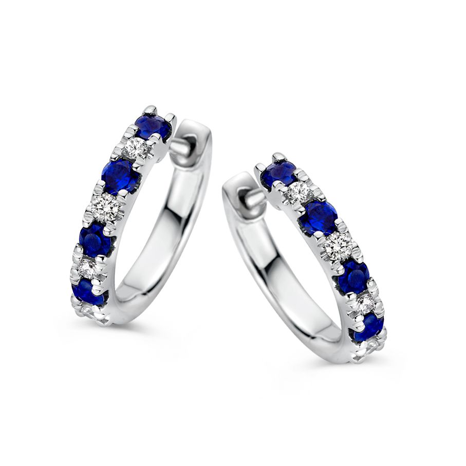 14 krt gouden Oorringen witgoud briljant+saffier