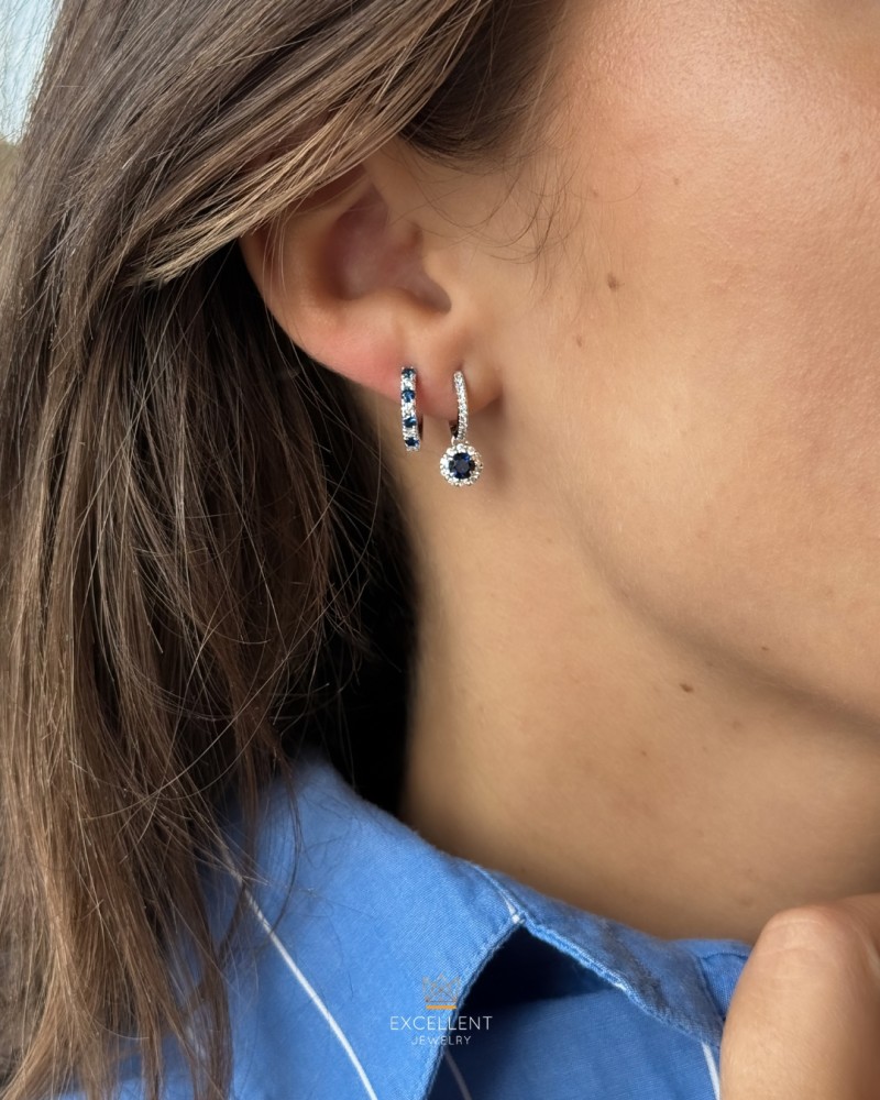 14 krt gouden Oorringen witgoud briljant+saffier - Afbeelding 3