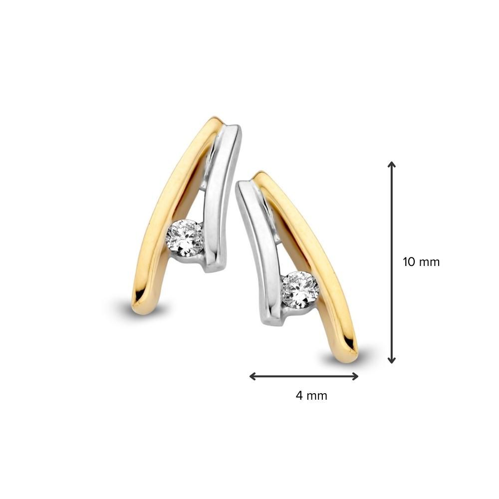 14 krt gouden Oorstekers bicolor briljant 0,06 crt. - Afbeelding 2