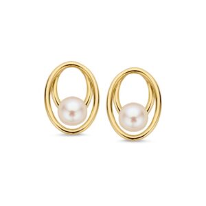 14 krt gouden Oorstekers geelgoud parel
