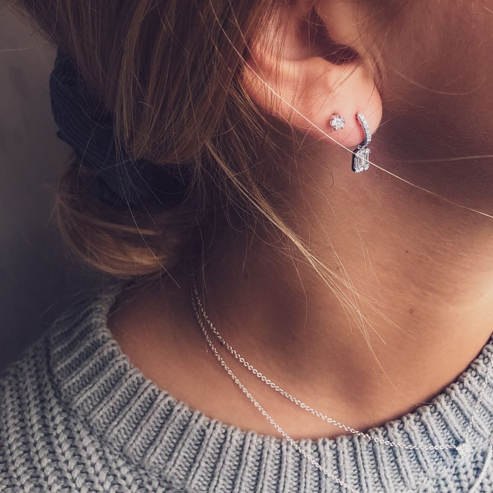 14 krt gouden Oorstekers witgoud briljant 0,19 crt. - Afbeelding 2