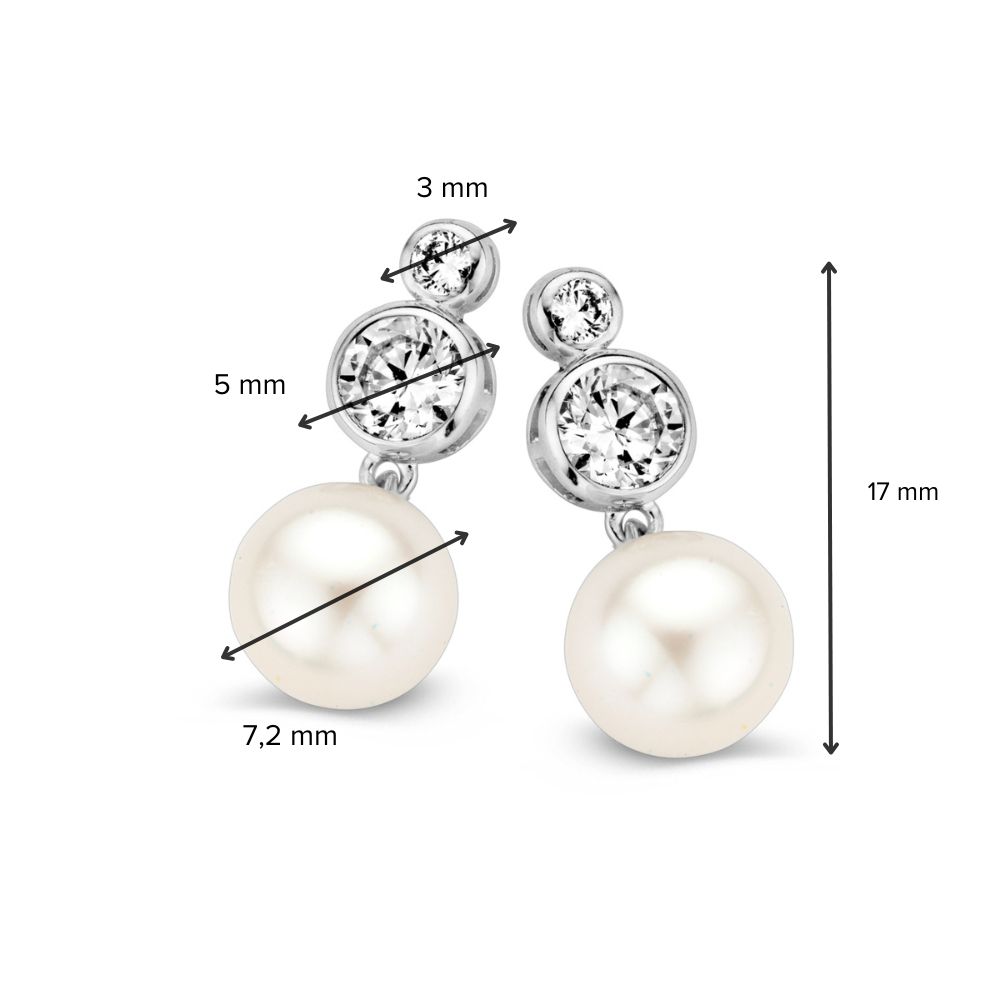 14 krt gouden Oorstekers witgoud zirkonia/parel - Afbeelding 2