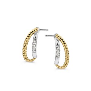 14 krt gouden Oorstekers zilver/goud zirkonia