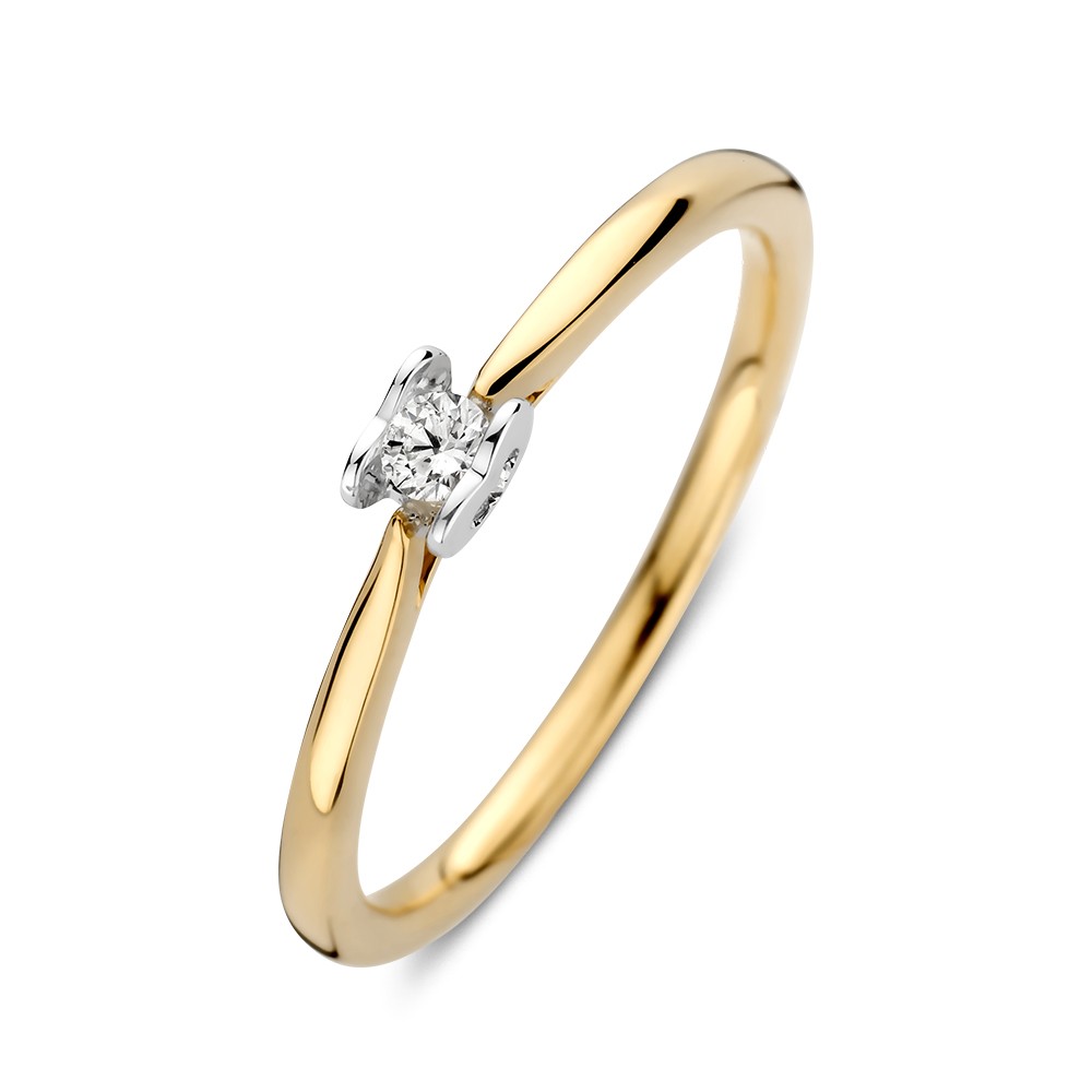 14 krt gouden Ring bicolor briljant 0.07 crt.
