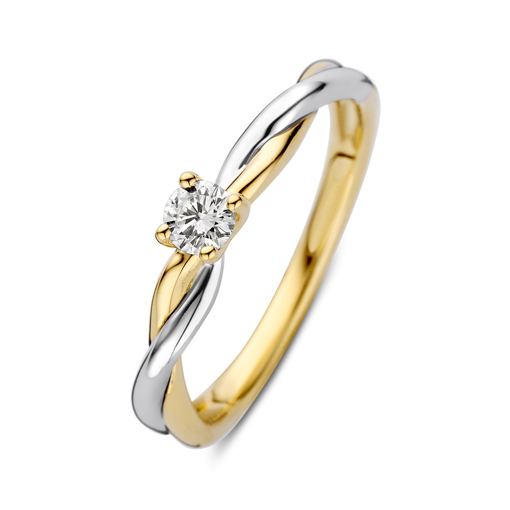 14 krt gouden Ring bicolor briljant 0.19 crt.