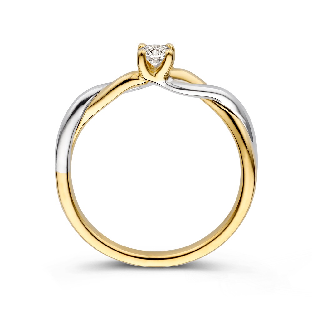 14 krt gouden Ring bicolor briljant 0.19 crt. - Afbeelding 2