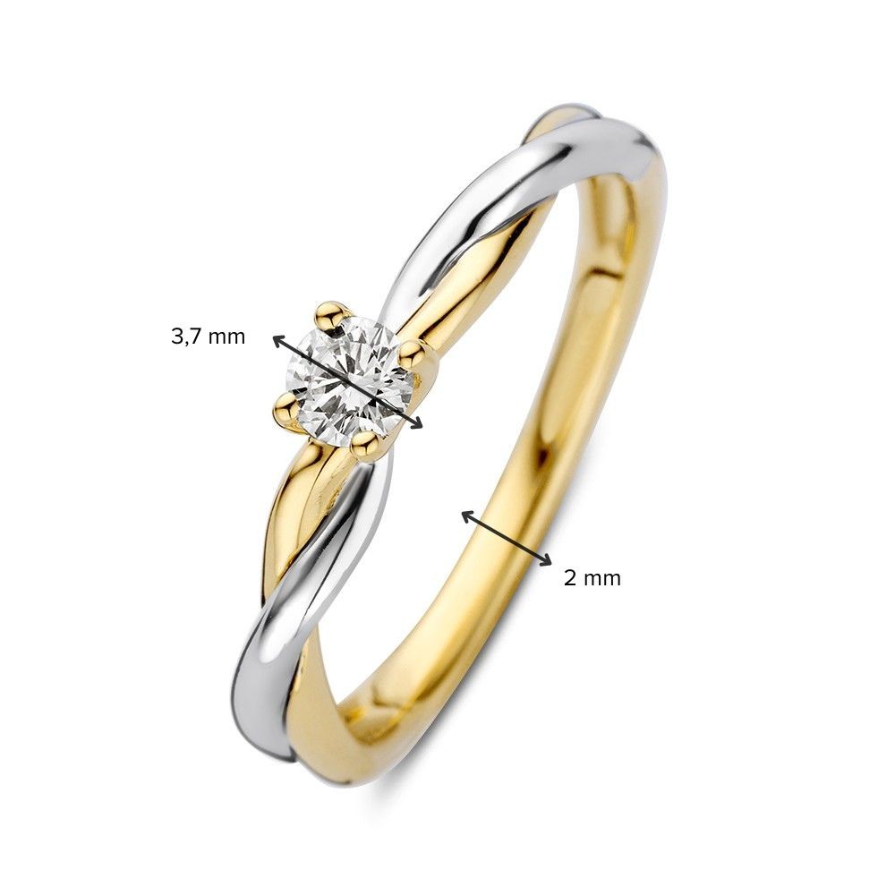 14 krt gouden Ring bicolor briljant 0.19 crt. - Afbeelding 3