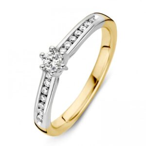 14 krt gouden Ring bicolor briljant 0.30 crt.