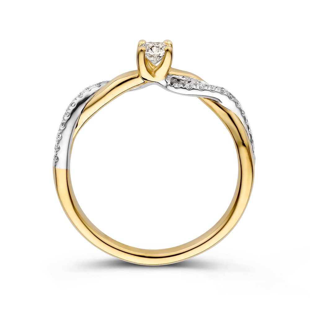 14 krt gouden Ring bicolor briljant 0.30 crt. - Afbeelding 2
