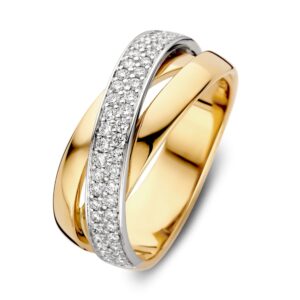 14 krt gouden Ring bicolor briljant 0.37 crt.