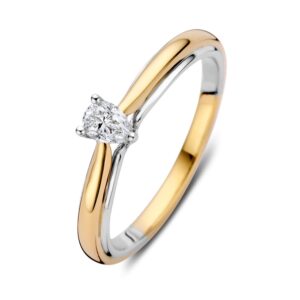 14 krt gouden Ring bicolor diamant 0.23 crt.