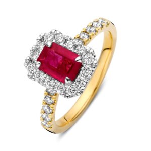 14 krt gouden Ring bicolor robijn + briljant