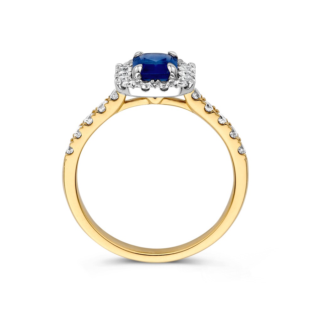 14 krt gouden Ring bicolor saffier + briljant - Afbeelding 3