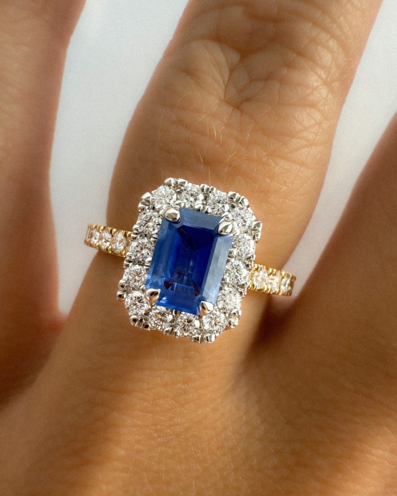 14 krt gouden Ring bicolor saffier + briljant - Afbeelding 2