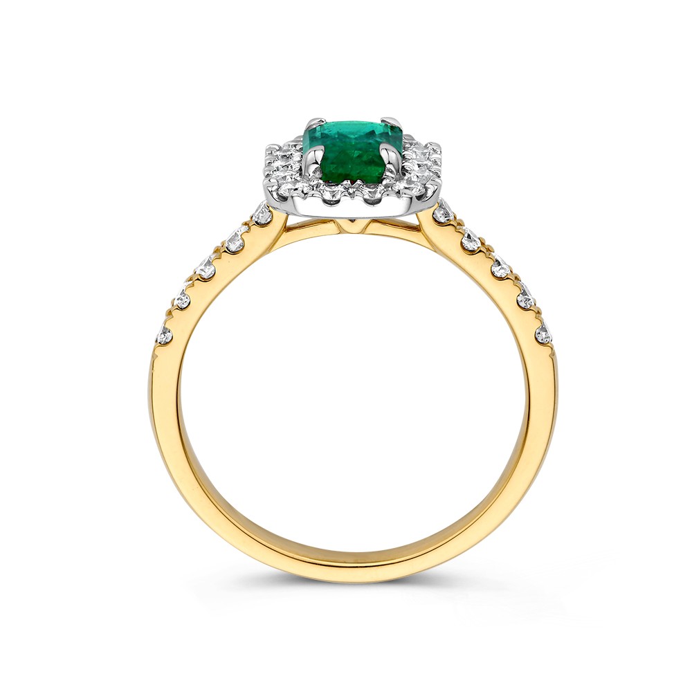 14 krt gouden Ring bicolor smaragd + briljant - Afbeelding 2