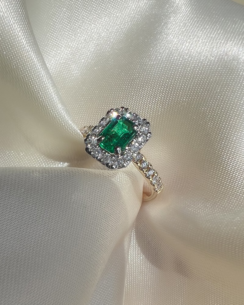 14 krt gouden Ring bicolor smaragd + briljant - Afbeelding 3