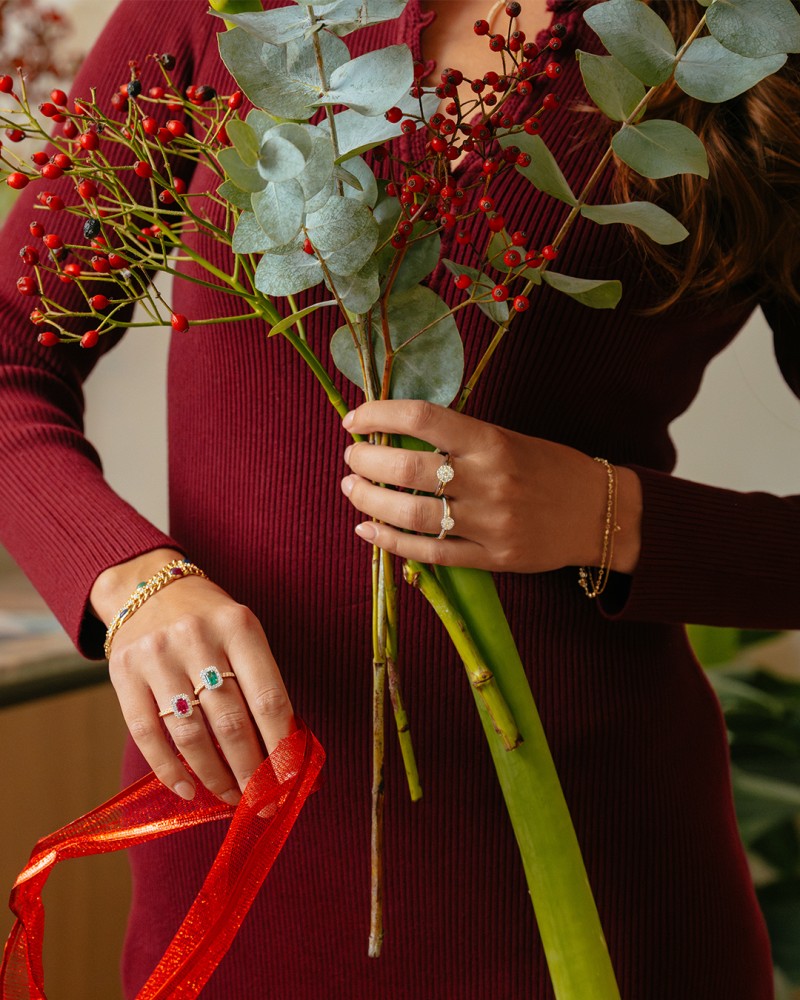 14 krt gouden Ring bicolor smaragd + briljant - Afbeelding 4