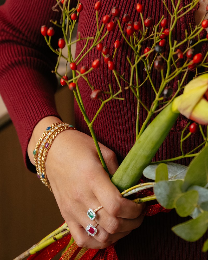 14 krt gouden Ring bicolor smaragd + briljant - Afbeelding 5