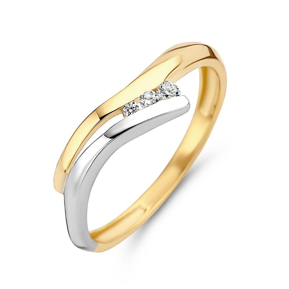 14 krt gouden Ring bicolor zirkonia