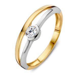 14 krt gouden Ring bicolor zirkonia