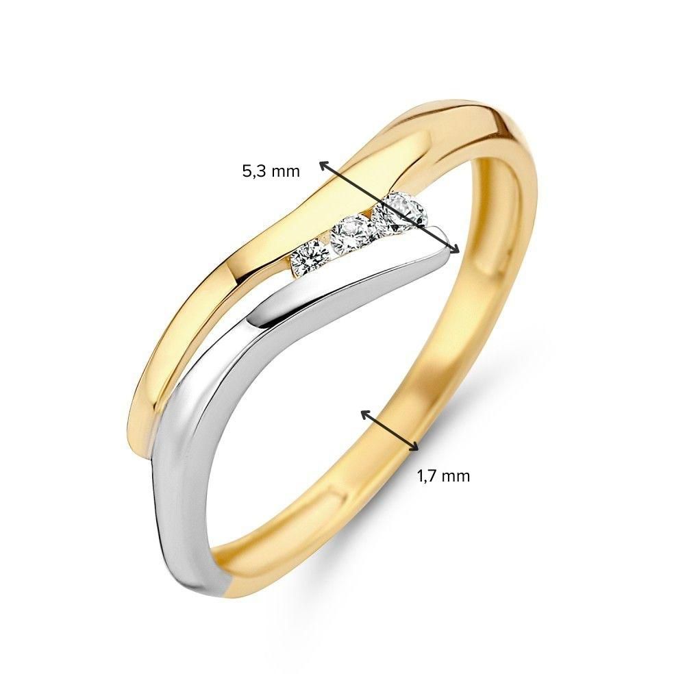 14 krt gouden Ring bicolor zirkonia - Afbeelding 2