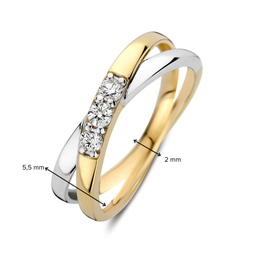 14 krt gouden Ring bicolor zirkonia - Afbeelding 3