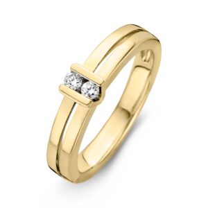14 krt gouden Ring geelgoud briljant 0.10 crt.