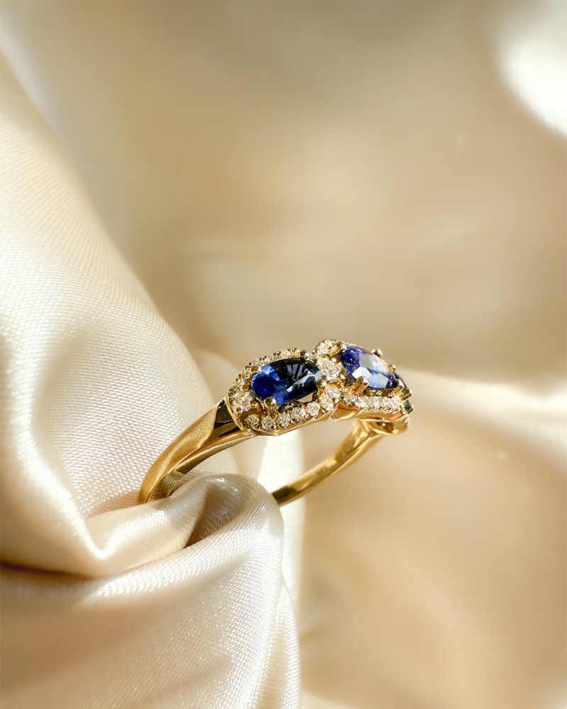 14 krt gouden Ring geelgoud briljant + saffier - Afbeelding 3