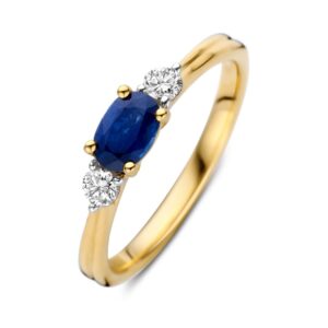 14 krt gouden Ring geelgoud briljant + saffier