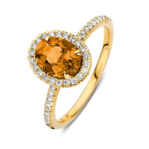 14 krt gouden Ring geelgoud citrien + briljant