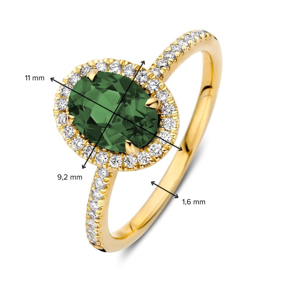 14 krt gouden Ring geelgoud groene toermalijn + briljant - Afbeelding 2