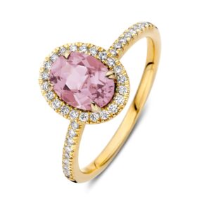 14 krt gouden Ring geelgoud morganiet + briljant