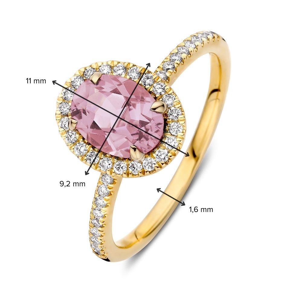 14 krt gouden Ring geelgoud morganiet + briljant - Afbeelding 2