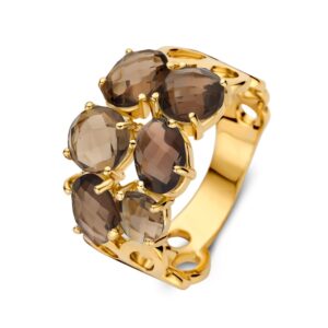 14 krt gouden Ring geelgoud rookkwarts