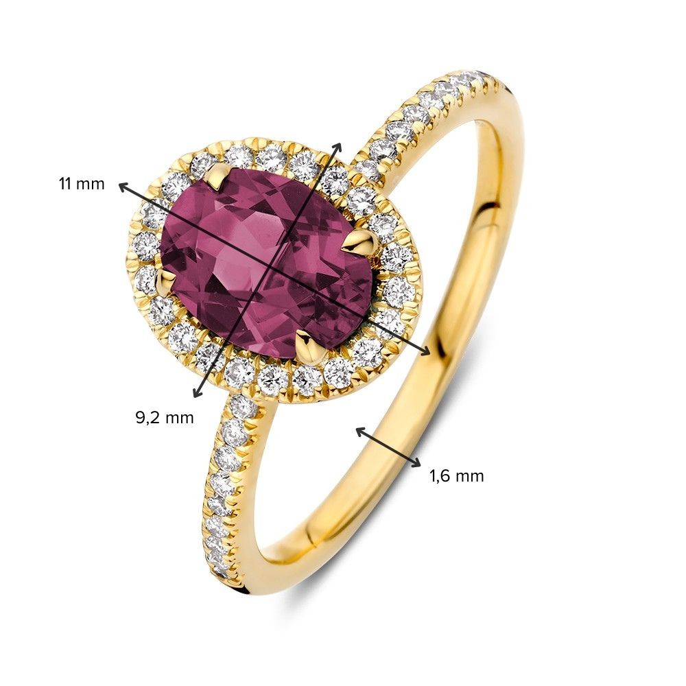 14 krt gouden Ring geelgoud roze toermalijn + briljant - Afbeelding 2