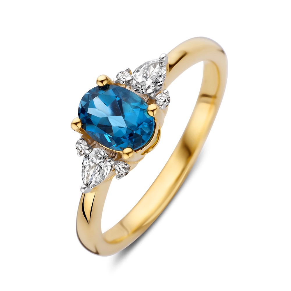 14 krt gouden Ring geelgoud topaas + briljant